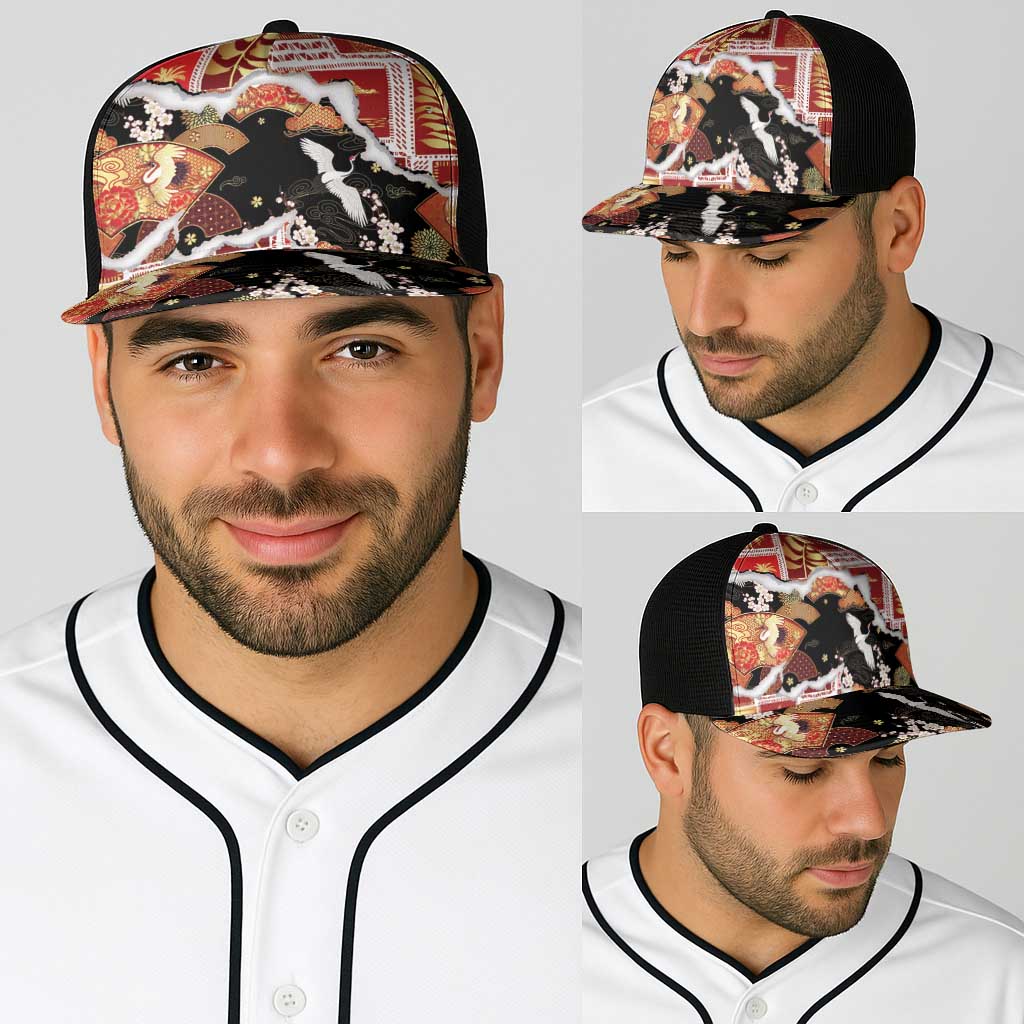 Hawaii Japanese Culture Black Baseball Net Cap Spring Cranes Aloha Pattern LT01 - Polynesian Pride