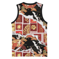 Hawaii Japanese Culture Black Basketball Jersey Spring Cranes Aloha Pattern LT01 - Polynesian Pride