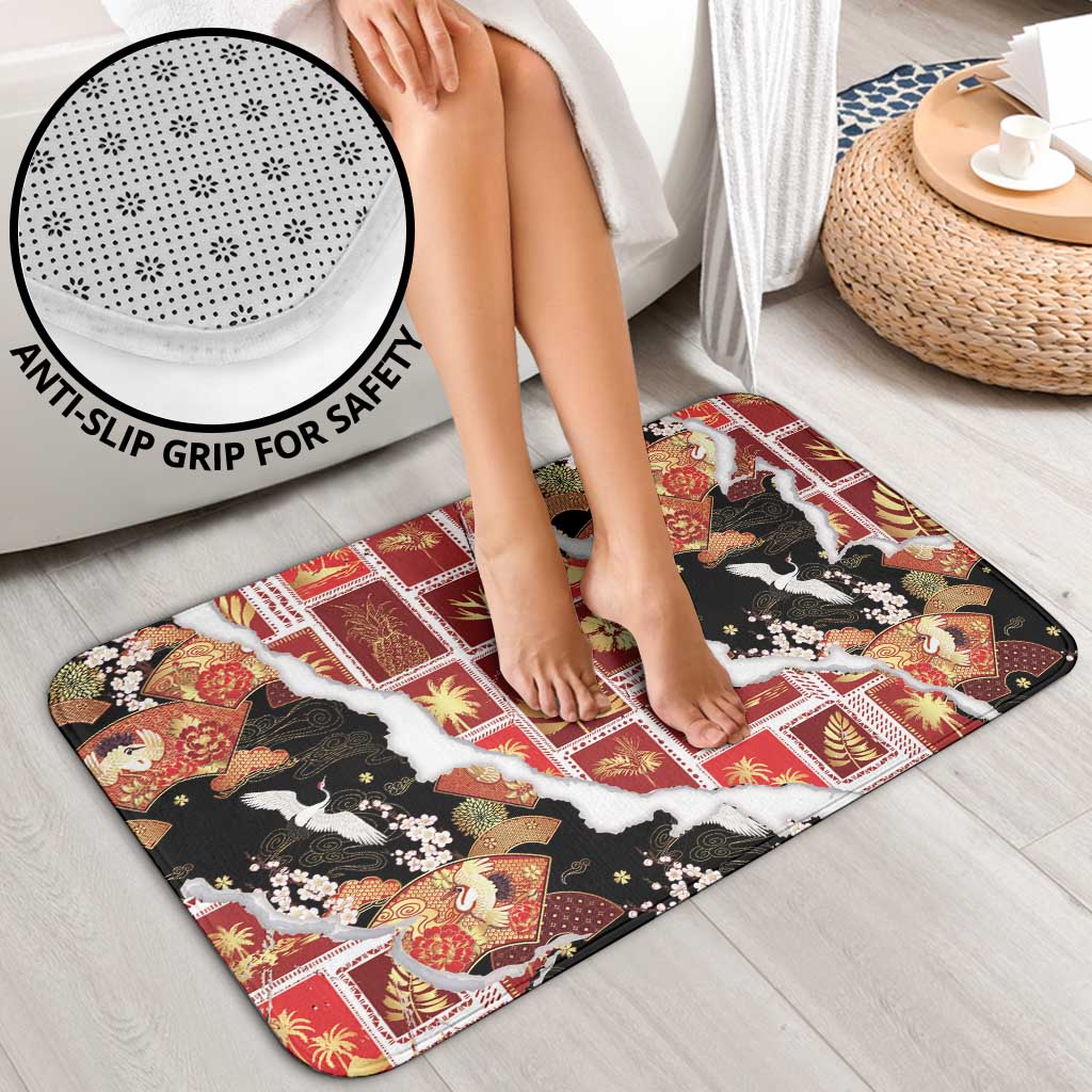 Hawaii Japanese Culture Black Bathroom Set Spring Cranes Aloha Pattern LT01 - Polynesian Pride