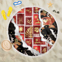 Hawaii Japanese Culture Black Beach Blanket Spring Cranes Aloha Pattern LT01 One Size 150cm Black - Polynesian Pride