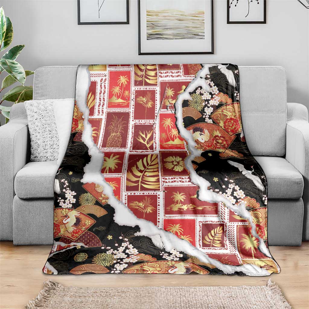 Hawaii Japanese Culture Black Blanket Spring Cranes Aloha Pattern LT01 - Polynesian Pride