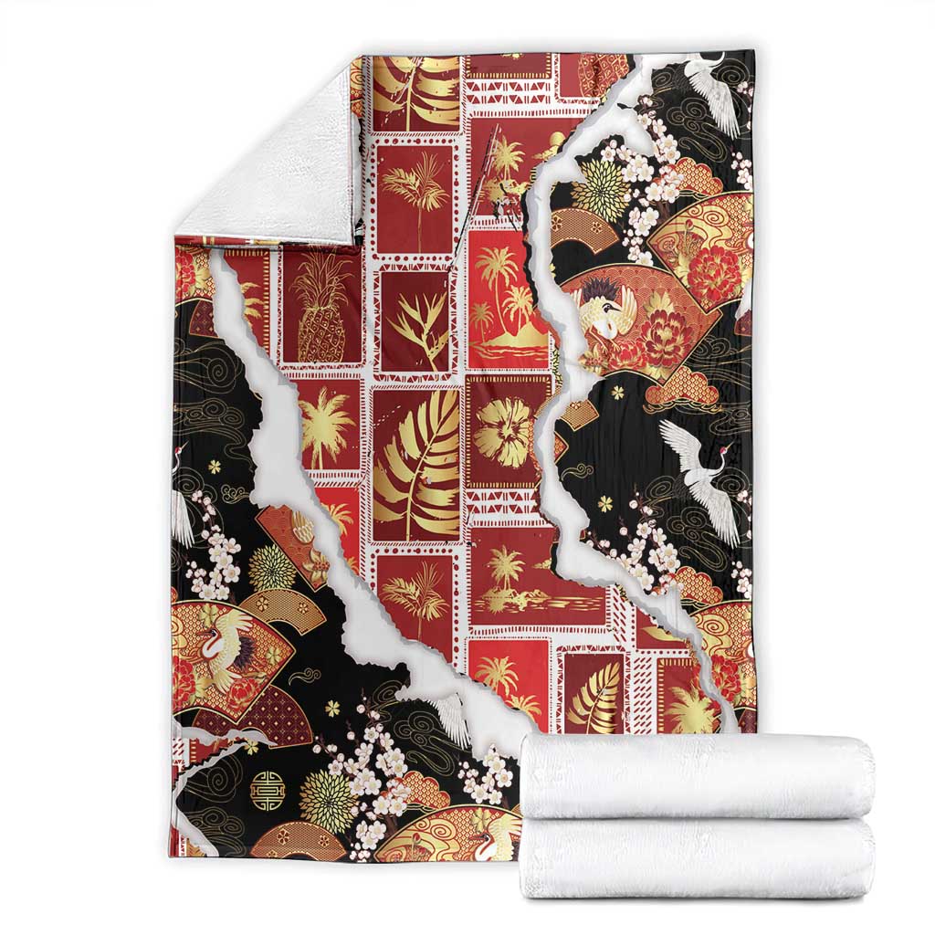 Hawaii Japanese Culture Black Blanket Spring Cranes Aloha Pattern LT01 - Polynesian Pride