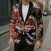 Hawaii Japanese Culture Black Blazer Spring Cranes Aloha Pattern LT01 - Polynesian Pride