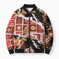 Hawaii Japanese Culture Black Bomber Puffer Jacket Spring Cranes Aloha Pattern LT01 Unisex Black - Polynesian Pride