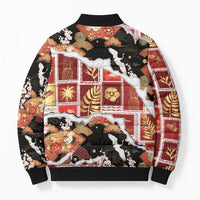 Hawaii Japanese Culture Black Bomber Puffer Jacket Spring Cranes Aloha Pattern LT01 - Polynesian Pride