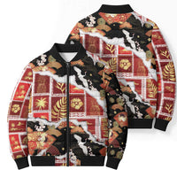 Hawaii Japanese Culture Black Bomber Puffer Jacket Spring Cranes Aloha Pattern LT01 - Polynesian Pride