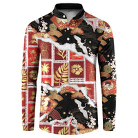 Hawaii Japanese Culture Black Button Sweatshirt Spring Cranes Aloha Pattern LT01 Black - Polynesian Pride
