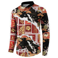 Hawaii Japanese Culture Black Button Sweatshirt Spring Cranes Aloha Pattern LT01 - Polynesian Pride