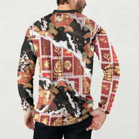 Hawaii Japanese Culture Black Button Sweatshirt Spring Cranes Aloha Pattern LT01 - Polynesian Pride