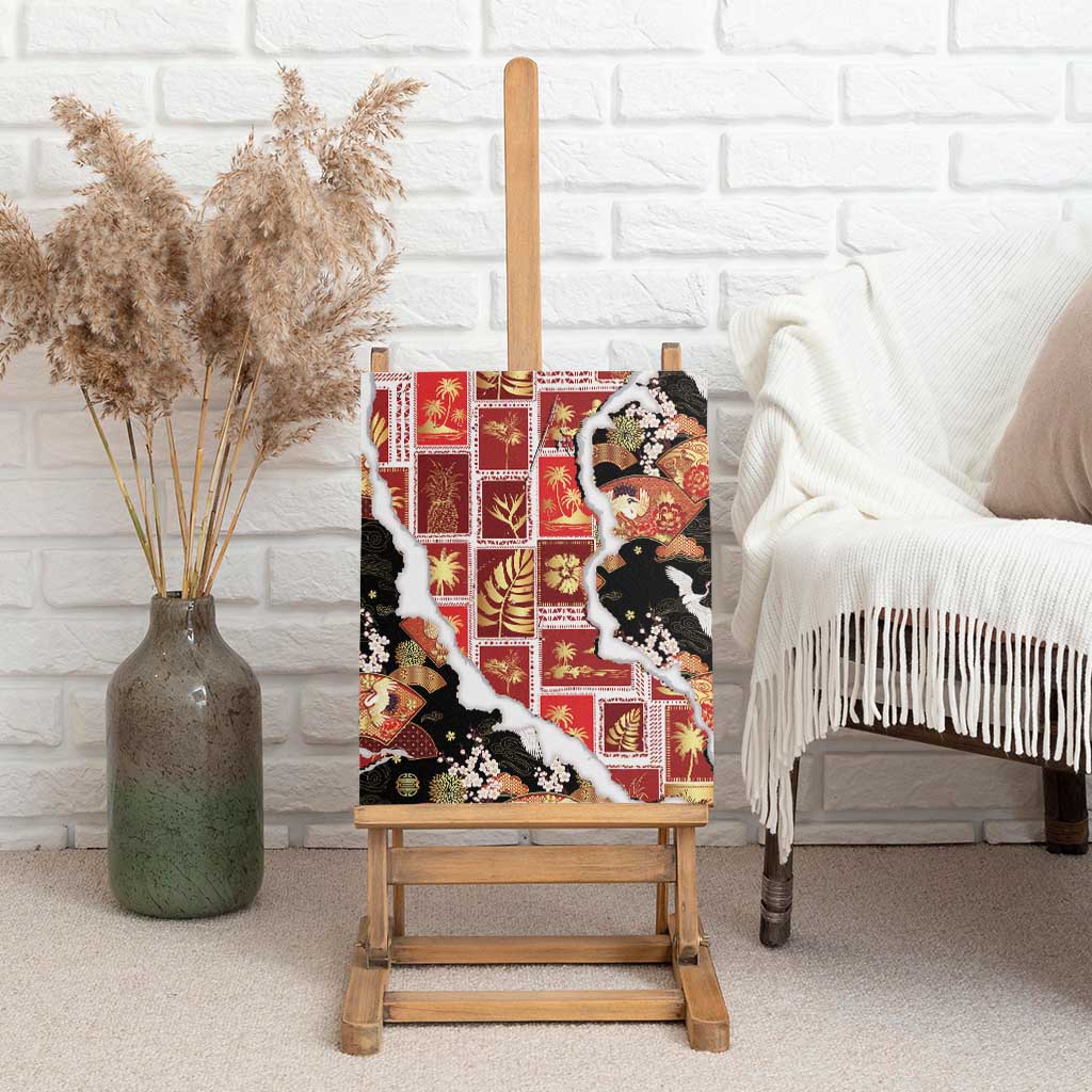 Hawaii Japanese Culture Black Canvas Wall Art Spring Cranes Aloha Pattern LT01 - Polynesian Pride