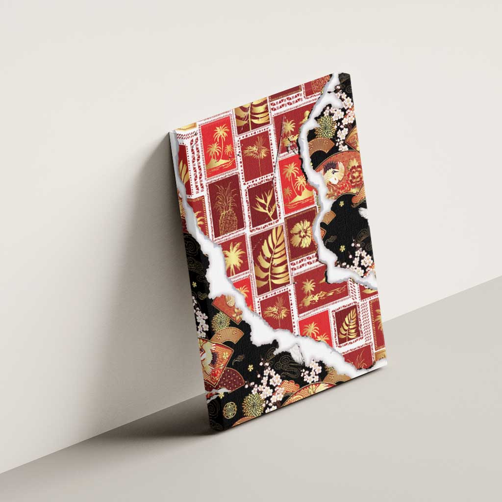 Hawaii Japanese Culture Black Canvas Wall Art Spring Cranes Aloha Pattern LT01 - Polynesian Pride