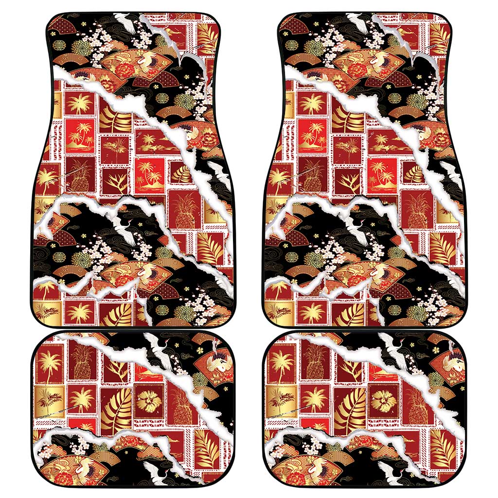 Hawaii Japanese Culture Black Car Mats Spring Cranes Aloha Pattern LT01 - Polynesian Pride