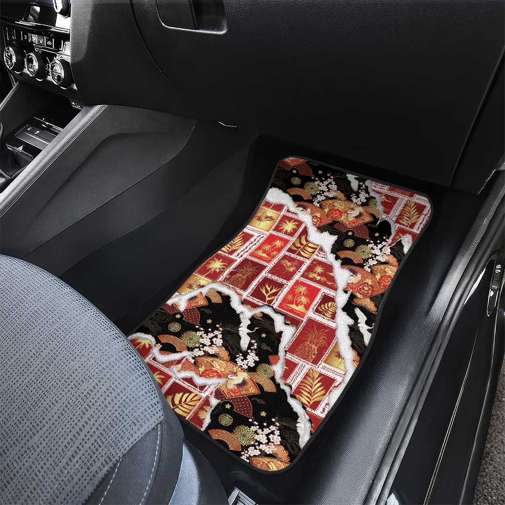 Hawaii Japanese Culture Black Car Mats Spring Cranes Aloha Pattern LT01 - Polynesian Pride