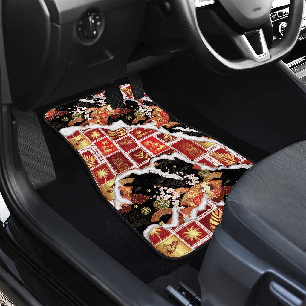 Hawaii Japanese Culture Black Car Mats Spring Cranes Aloha Pattern LT01 - Polynesian Pride