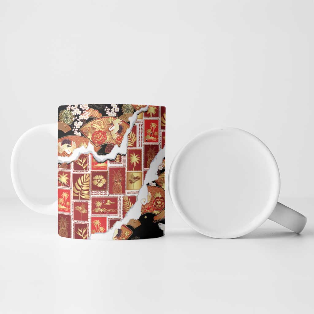 Hawaii Japanese Culture Black Ceramic Mug Spring Cranes Aloha Pattern LT01 - Polynesian Pride