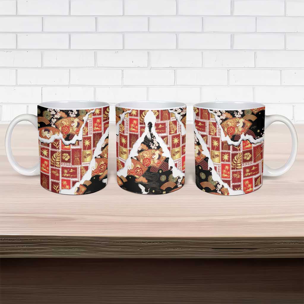 Hawaii Japanese Culture Black Ceramic Mug Spring Cranes Aloha Pattern LT01 - Polynesian Pride