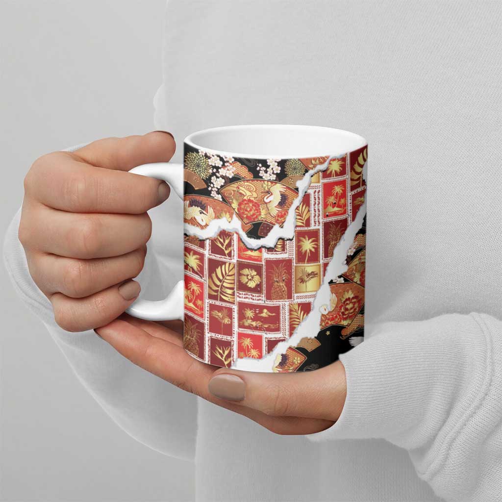 Hawaii Japanese Culture Black Ceramic Mug Spring Cranes Aloha Pattern LT01 - Polynesian Pride