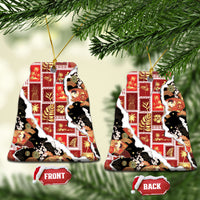 Hawaii Japanese Culture Black Ceramic Ornament Spring Cranes Aloha Pattern LT01 Bell Flake Black - Polynesian Pride