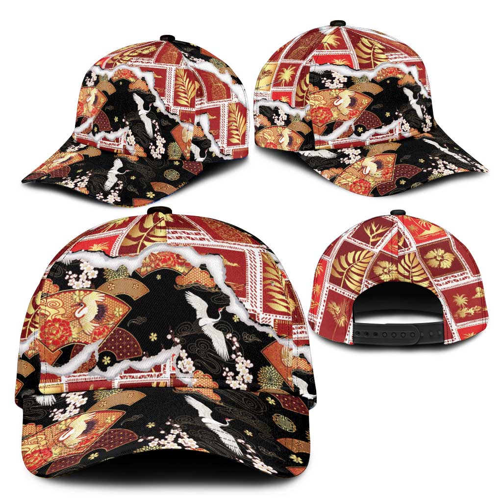 Hawaii Japanese Culture Black Classic Cap Spring Cranes Aloha Pattern LT01 - Polynesian Pride
