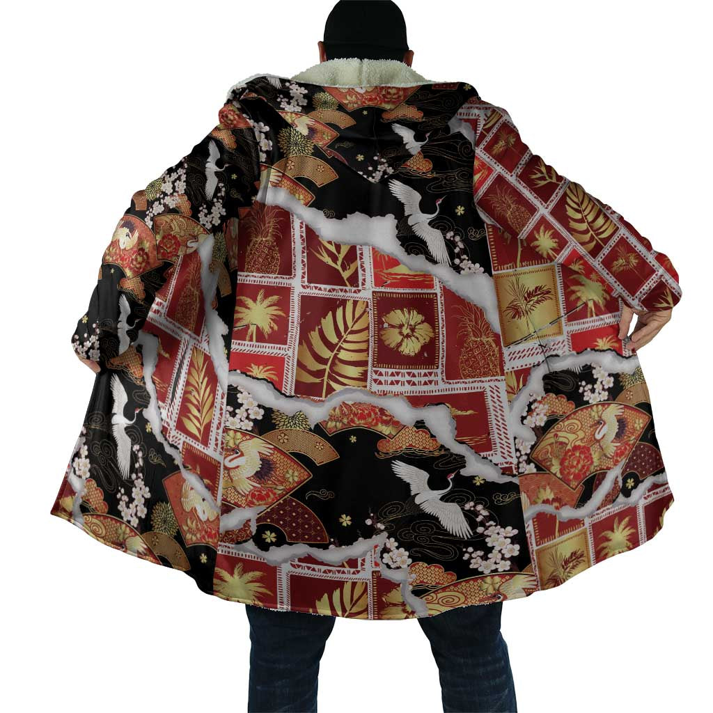 Hawaii Japanese Culture Black Cloak Spring Cranes Aloha Pattern LT01 - Polynesian Pride