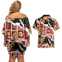 Hawaii Japanese Culture Black Couples Matching Off Shoulder Short Dress and Hawaiian Shirt Spring Cranes Aloha Pattern LT01 - Polynesian Pride