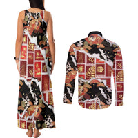 Hawaii Japanese Culture Black Couples Matching Tank Maxi Dress and Long Sleeve Button Shirt Spring Cranes Aloha Pattern