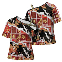 Hawaii Japanese Culture Black Cross Shoulder Shirt Spring Cranes Aloha Pattern LT01 - Polynesian Pride