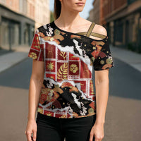 Hawaii Japanese Culture Black Cross Shoulder Shirt Spring Cranes Aloha Pattern LT01 - Polynesian Pride