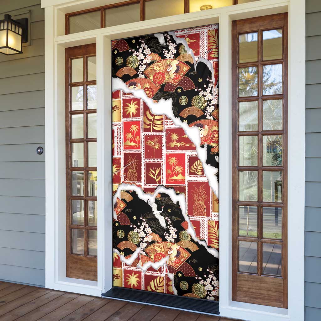 Hawaii Japanese Culture Black Door Cover Spring Cranes Aloha Pattern LT01 - Polynesian Pride