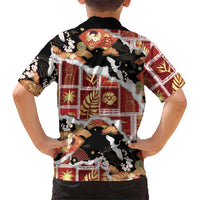 Hawaii Japanese Culture Black Family Matching Off The Shoulder Long Sleeve Dress and Hawaiian Shirt Spring Cranes Aloha Pattern