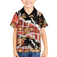Hawaii Japanese Culture Black Family Matching Off The Shoulder Long Sleeve Dress and Hawaiian Shirt Spring Cranes Aloha Pattern