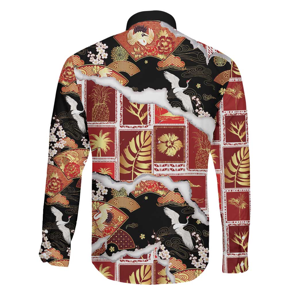 Hawaii Japanese Culture Black Family Matching Puletasi and Hawaiian Shirt Spring Cranes Aloha Pattern