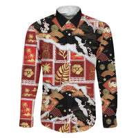 Hawaii Japanese Culture Black Family Matching Summer Maxi Dress and Hawaiian Shirt Spring Cranes Aloha Pattern