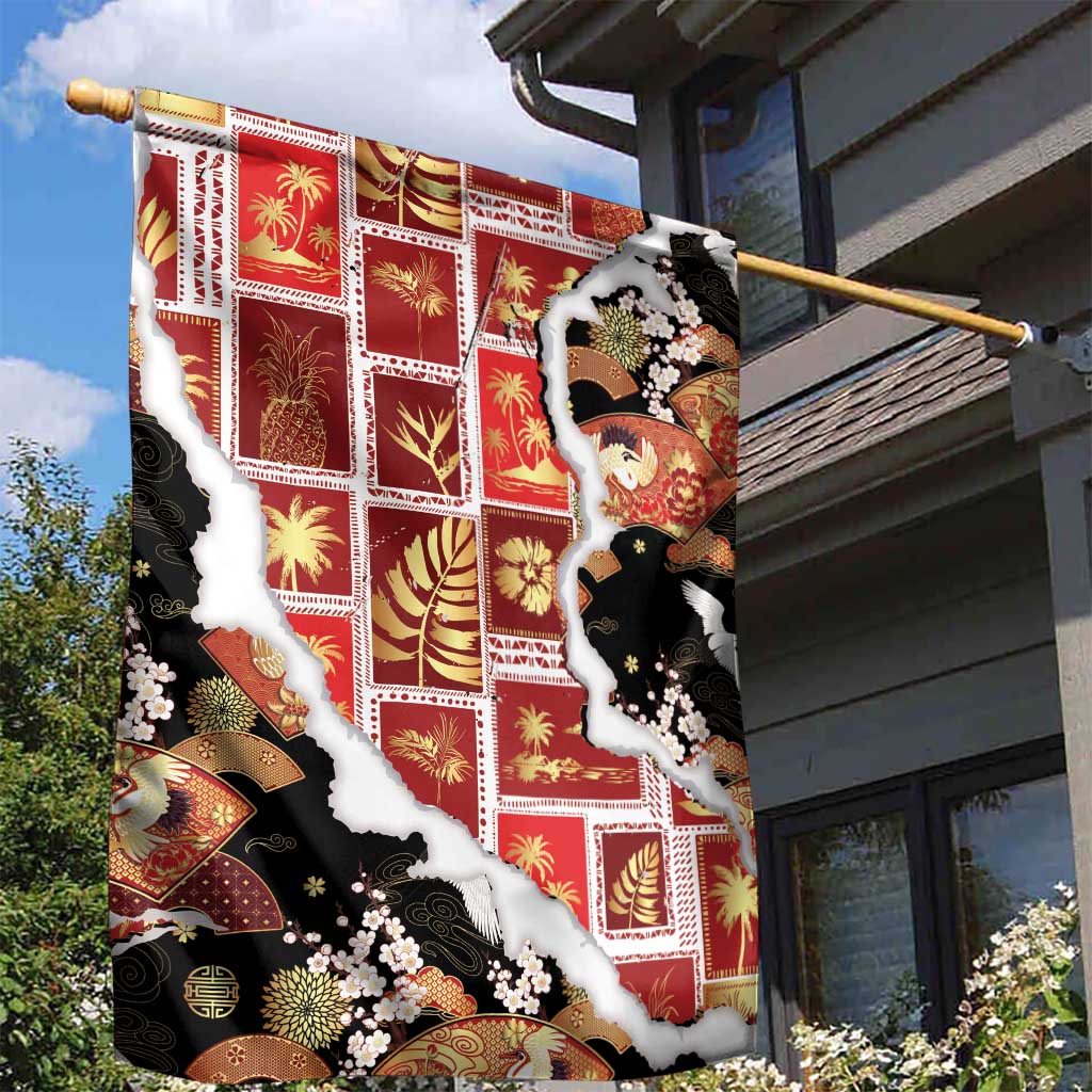 Hawaii Japanese Culture Black Garden Flag Spring Cranes Aloha Pattern LT01 - Polynesian Pride