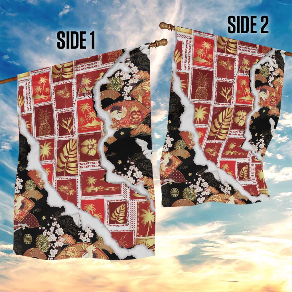 Hawaii Japanese Culture Black Garden Flag Spring Cranes Aloha Pattern LT01 - Polynesian Pride