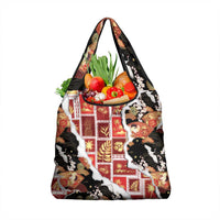 Hawaii Japanese Culture Black Grocery Bag Spring Cranes Aloha Pattern LT01 1-pack One Size Black - Polynesian Pride
