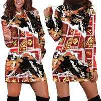 Hawaii Japanese Culture Black Hoodie Dress Spring Cranes Aloha Pattern LT01 - Polynesian Pride