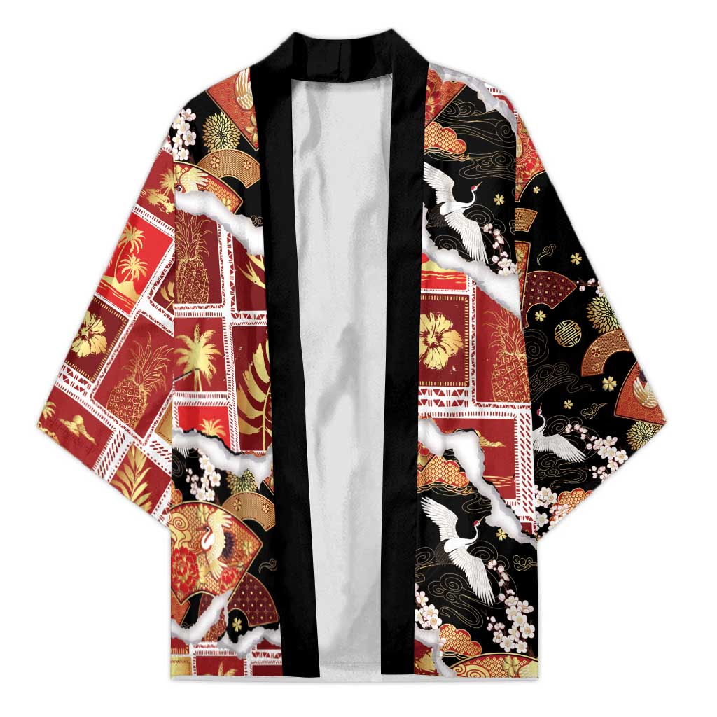 Hawaii Japanese Culture Black Kimono Spring Cranes Aloha Pattern LT01 Unisex Black - Polynesian Pride