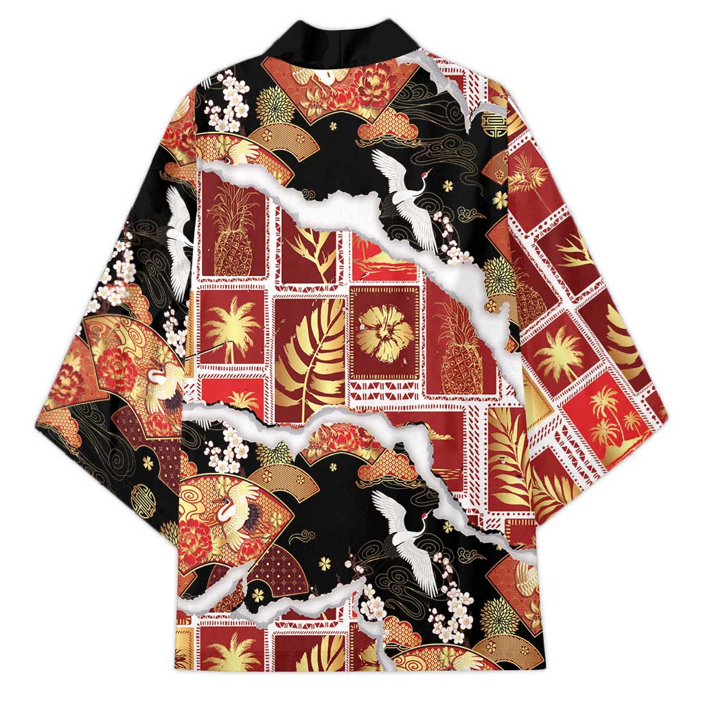 Hawaii Japanese Culture Black Kimono Spring Cranes Aloha Pattern LT01 - Polynesian Pride