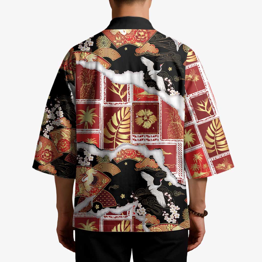 Hawaii Japanese Culture Black Kimono Spring Cranes Aloha Pattern LT01 - Polynesian Pride