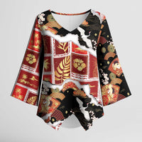Hawaii Japanese Culture Black Kimono Sleeve Blouse Spring Cranes Aloha Pattern LT01 Female Black - Polynesian Pride