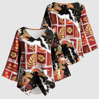 Hawaii Japanese Culture Black Kimono Sleeve Blouse Spring Cranes Aloha Pattern LT01 - Polynesian Pride