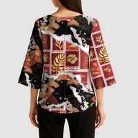 Hawaii Japanese Culture Black Kimono Sleeve Blouse Spring Cranes Aloha Pattern LT01 - Polynesian Pride