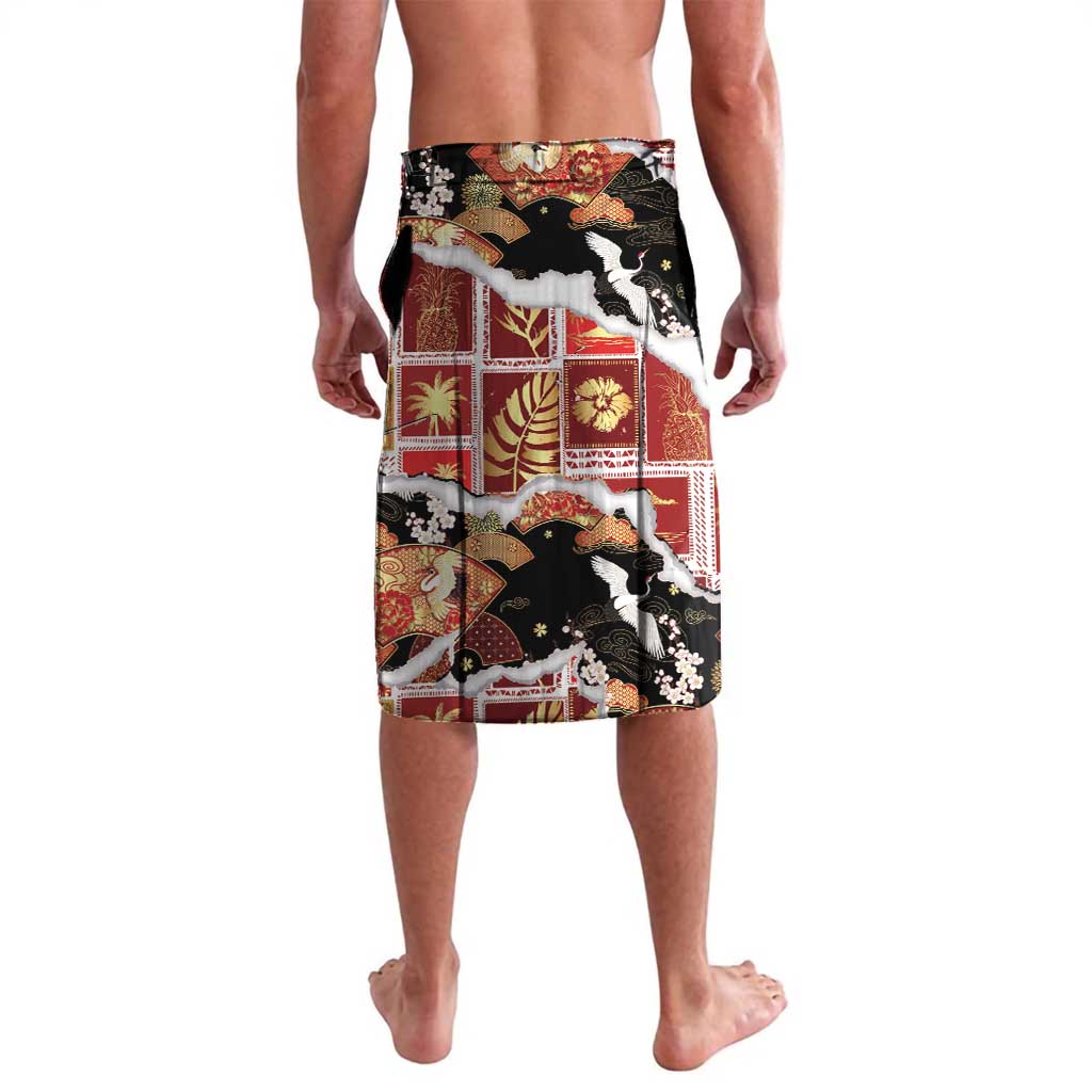 Hawaii Japanese Culture Black Lavalava Spring Cranes Aloha Pattern LT01 - Polynesian Pride