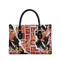 Hawaii Japanese Culture Black Leather Bag Spring Cranes Aloha Pattern LT01 - Polynesian Pride