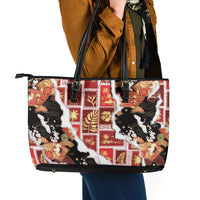 Hawaii Japanese Culture Black Leather Tote Bag Spring Cranes Aloha Pattern LT01 - Polynesian Pride