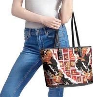 Hawaii Japanese Culture Black Leather Tote Bag Spring Cranes Aloha Pattern LT01 - Polynesian Pride