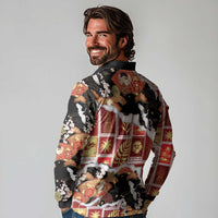 Hawaii Japanese Culture Black Long Sleeve Polo Shirt Spring Cranes Aloha Pattern LT01 - Polynesian Pride