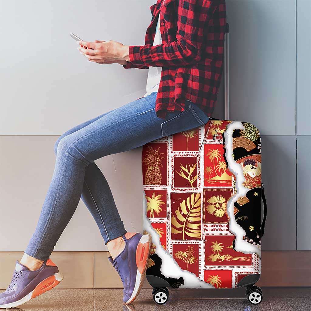 Hawaii Japanese Culture Black Luggage Cover Spring Cranes Aloha Pattern LT01 - Polynesian Pride