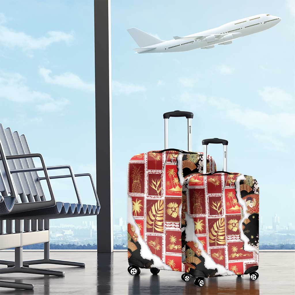 Hawaii Japanese Culture Black Luggage Cover Spring Cranes Aloha Pattern LT01 - Polynesian Pride